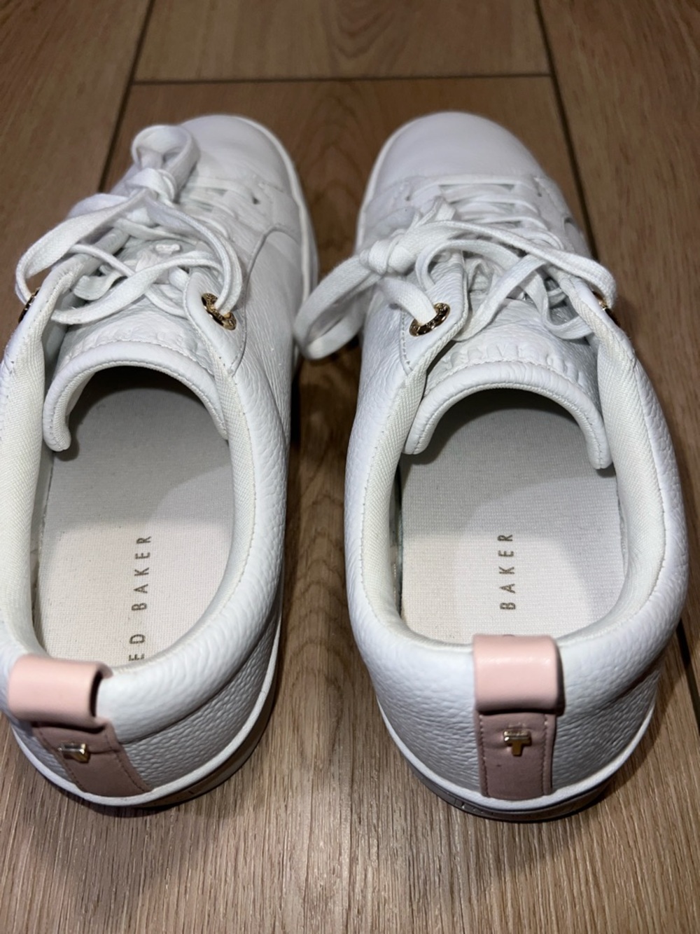 Ted Baker White Leather Sneakers with Blush Heel Tab - Picture 8 of 16